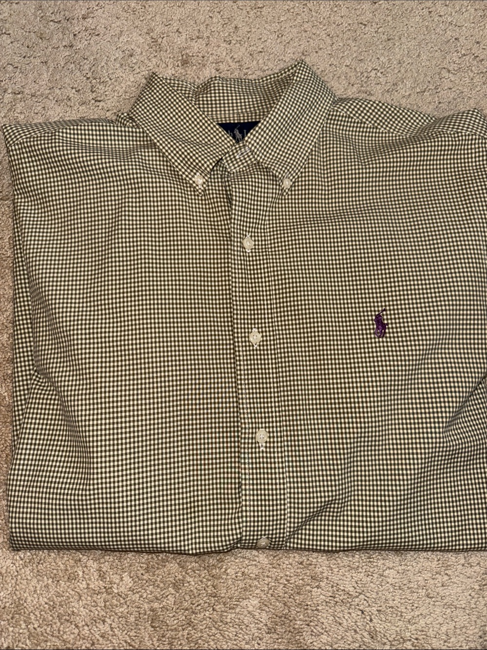Ralph Lauren Brown and Cream and Tan Gingham Button-Up with Purple Pony - Picture 2 of 5